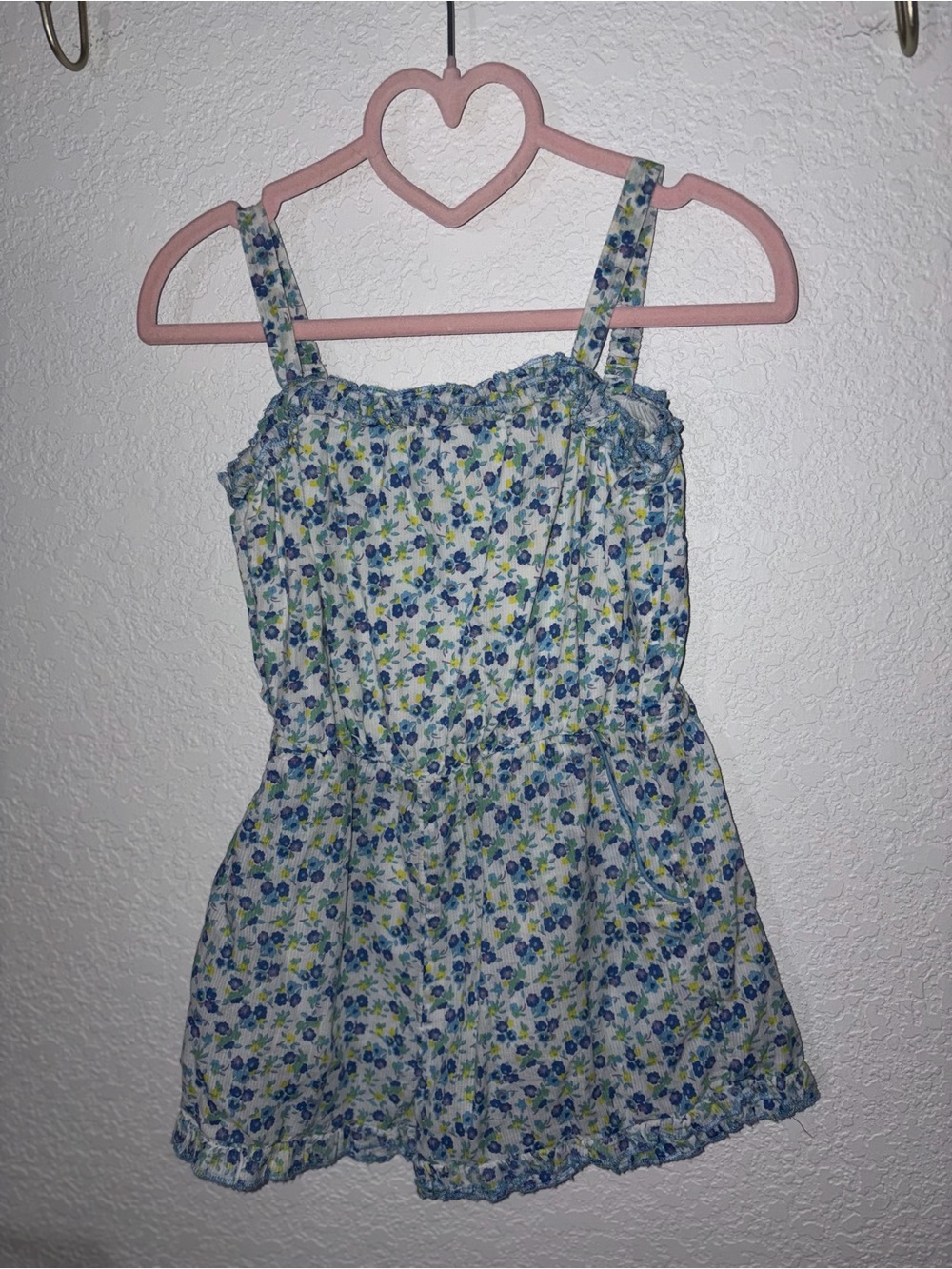 Mini Boden Blue and Green Floral Romper with Yellow Accents